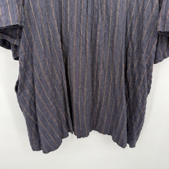 By Together Blue Striped Puff Sleeve Babydoll Mini Dress Size Large Boho Rayon - Picture 3 of 9